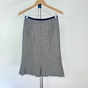 dibari Wool Blend Black‎ White Tweed Over the Knee Pleated Hem Midi Skirt Sz 6